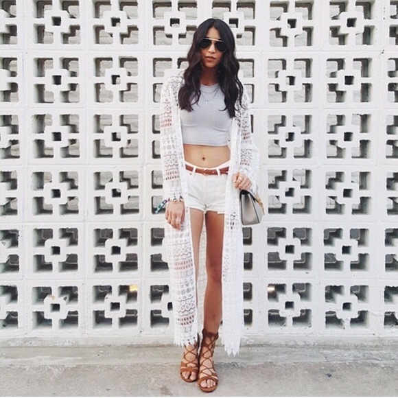 Hm Coachella White Crochet Duster 